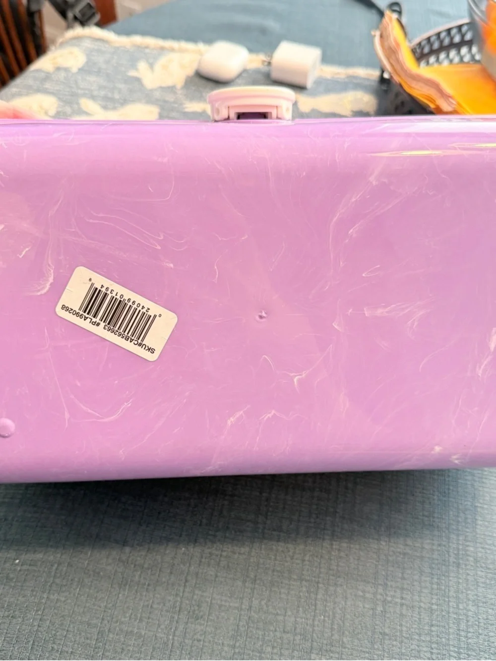 Caboodles Purple Plastic Cosmetic Box with Colorful Geometric Logo 90s